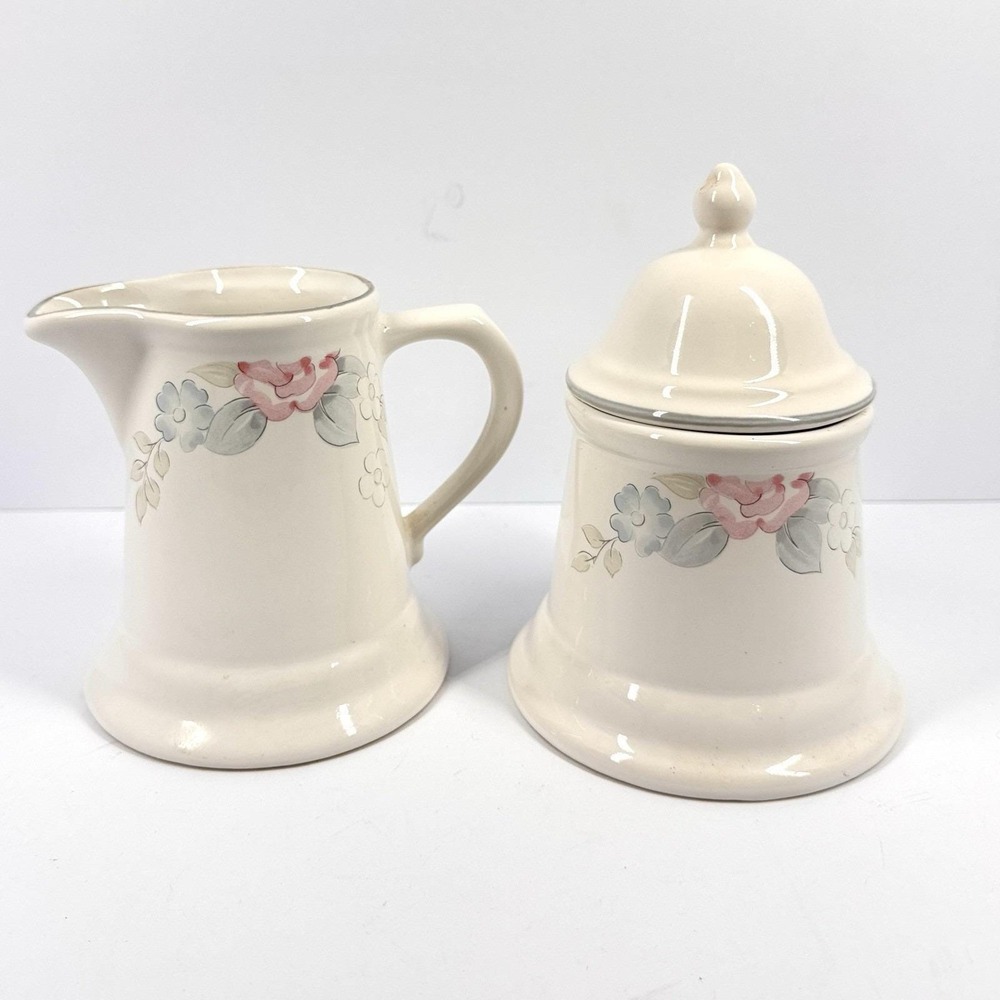 Pfaltzgraff Wyndham Creamer Covered Sugar‎ Bowl Set Floral Pink